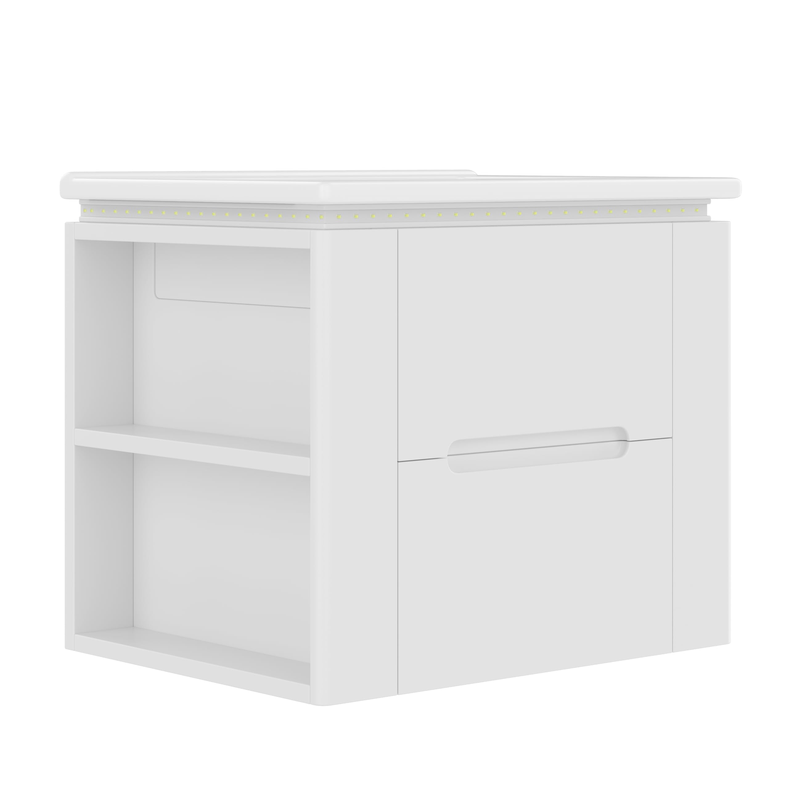 armadio da bagno sospeso a parete, 60 x 46 x 48,5 cm, illuminazione a LED con sensore radar, due cassetti, guide scorrevoli silenziose, lavabo integrato, bianco