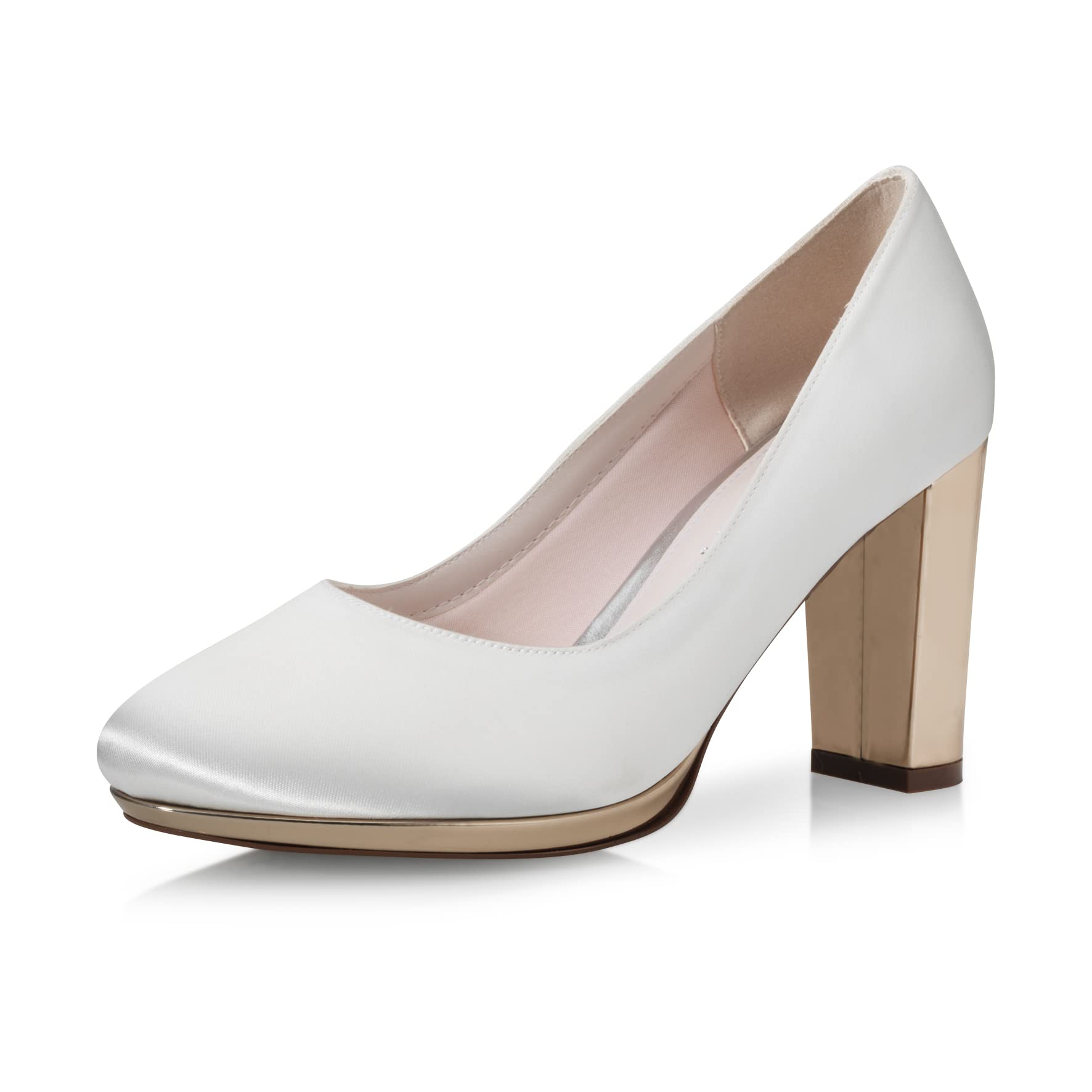 Rainbow Club Bridal Shoes Clair - Ladies, Pumps, Plateau, Ivory/Cream, Satin, Comfortably Padded, Wedding Shoes, Rose/Gold Block Heel - Size 38.5 EU (5.5 UK)