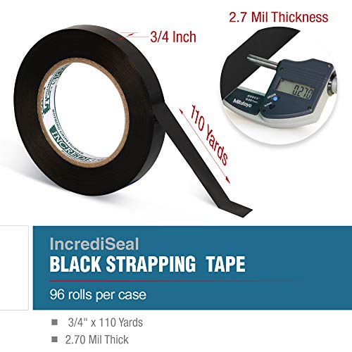 Incrediseal 96 Rolls Strapping Tape, 3/4 Inch X 110 Yards X 2.70 Mil - Black #TOP2