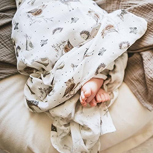 LifeTree Baby Muslin Cloth - Soft Baby Muslin Swaddle Blankets for Boys & Girls - Bamboo Cotton, Lightweight, Breathable, Large 120x120 cm, Animal Theme