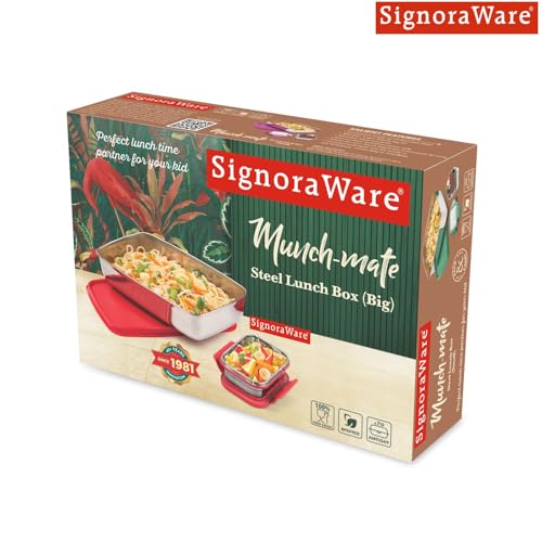 Image of SignoraWare Munch Mate Stainless Steel Lunch Box | Airtight & Leakproof | Durable & Compact | Easy to Carry | Ideal Tiffin for Office, School & Travel (850ml + 160ml | TBlue)