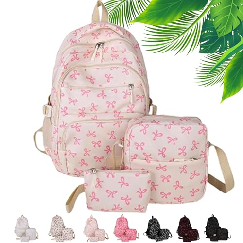 Bow Backpack for Girls, Cute Backpacks Set Large Capacity, With Bow Pattern, Reinforced Durable, Two-Way Pull Head (Pink)