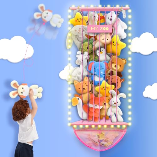 Stuffed-Animal-Storage-Wood-Corner-Stuffed-Animal-Organizer-Large-Plush-Toys-Holder-with-Corner-Bath-Toy-Organizer-Net-Bag-Led-Light-Adjustable-Length-Kids-Bedroom-Playroom-Organization-for-Boys-Girl Stuffed Animal Storage Wood Corner Stuffed Animal Organizer Large Plush Toys Holder with Corner Bath Toy Organizer Net Bag Led Light Adjustable Length Kids Bedroom Playroom Organization for Boys Girl