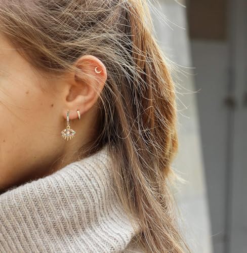 Evil Eye Dangle Hoop Earrings, Gold-Plated with Rainbow CZ Crystals, Fashion Drop Earrings2