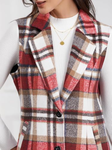 Image of IDEALSANXUN Plaid Vest for Women Fall Winter Sleeveless Blazer Jackets