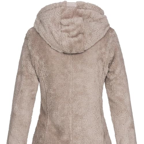 Sublevel Damen Teddyfleece-Jacke Mantel Plüschjacke mit Kapuze LSL-357 String Beige L