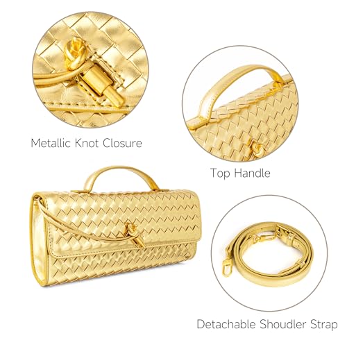 Image of Joryin Woven Purse for Women Evening Clutch Woven Leather Handbags Crossbody Bag Purse Formal Evening Bag, Vegan Leather
