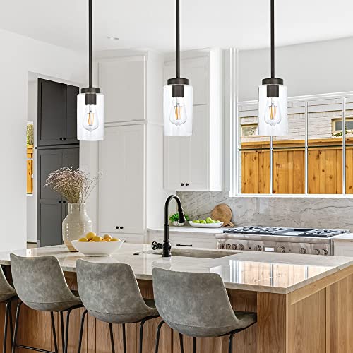Vinluz One Light Chandeliers Modern Clear Glass Pendant Lighting Oil Rubbed Bronze Dining Room Lighting Fixtures Hanging Contemporary Lamp Semi Flush Mount Ceiling Lights #TOP1