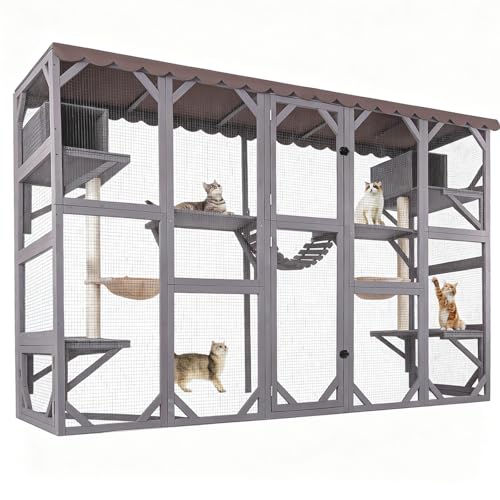 Image of Aivituvin Window Catio Outdoor Cat Enclosure Super Large Walk in Cat House with 6 Platforms and 2 Scratching Posts for Cats,104 inch L x 34 inch W x 69.5 inch H