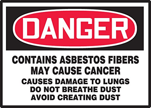 Accuform Signs LCAW101VSP Workplace Warning Label, Legend "DANGER CONTAINS ASBESTOS FIBERS - MAY CAUSE CANCER - CAUSES DAMAGE TO LUNGS - DO NOT BREATHE DUST - AVOID CREATING DUST", 3.5" Length x 5" Width x 0.004" Thickness, Adhesive Vinyl, Red/Black