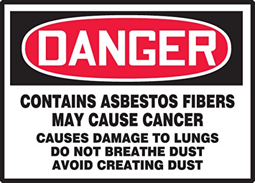 Accuform Signs LCAW101VSP Workplace Warning Label, Legend "DANGER CONTAINS ASBESTOS FIBERS - MAY CAUSE CANCER - CAUSES DAMAGE TO LUNGS - DO NOT BREATHE DUST - AVOID CREATING DUST", 3.5" Length x 5" Width x 0.004" Thickness, Adhesive Vinyl, Red/Black on White (Pack of 5)