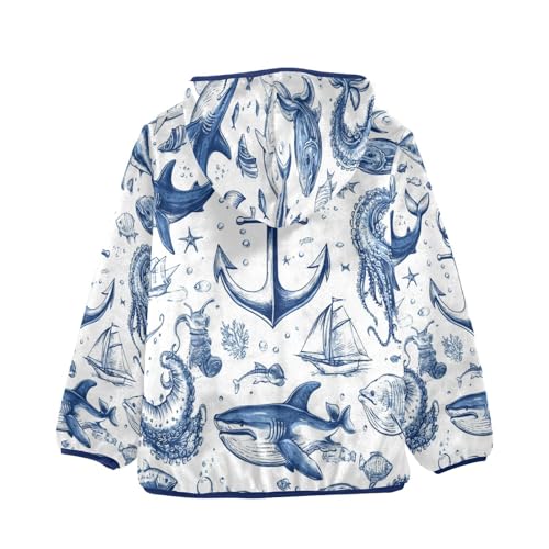 Cartoon Marine Pattern Toddler Fleece Jacket Girl Boys Hooded Fleece Jacket Coat Warm Outwear Zip-up 3-10T2