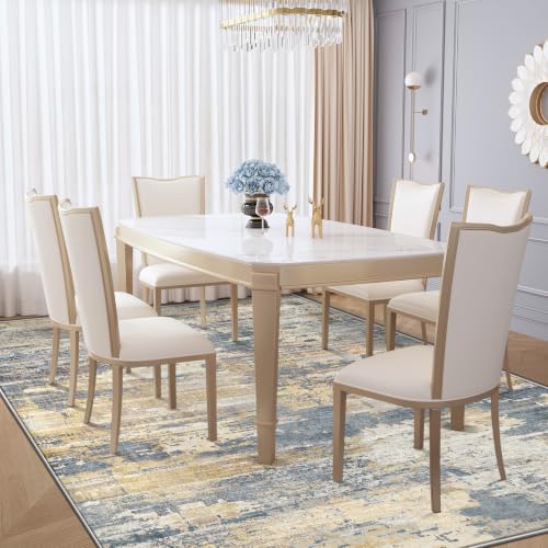 XLUEZ 5x7 Area Rugs for Living Room, Washable Modern Abstract Large Area Rug Neutral Soft Non Slip Kids Rug Stain Resistant Indoor Carpet for Bedroom Nursery Dining Room Playroom(BlueBeige, 5'x7') - image 6