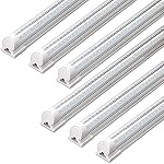 Barrina LED Lumières de magasin, 40W 5500LM 5000K, 4FT Fixation intégrée, forme V,T8 Tube lumineux, blanc clair, couvercle transparent, sortie élevée, LED Éclairage de magasin pour sous-sol d'atelier d'entrepôt de garage (paquet de 6)