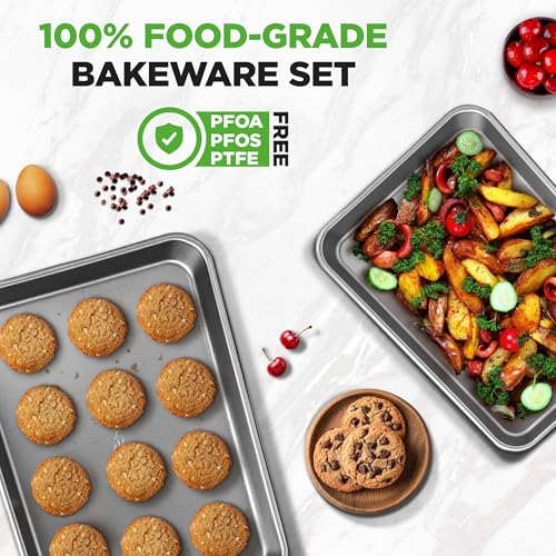 NutriChef Non-Stick Cookie Tray Set- 2-Piece, Easy Clean, Stackable Cookie Sheets, Dishwasher Safe, Oven Safe, PFOA Free, Non-Toxic Bakeware, Perfect for Baking & Roasting- Grey - Image 5