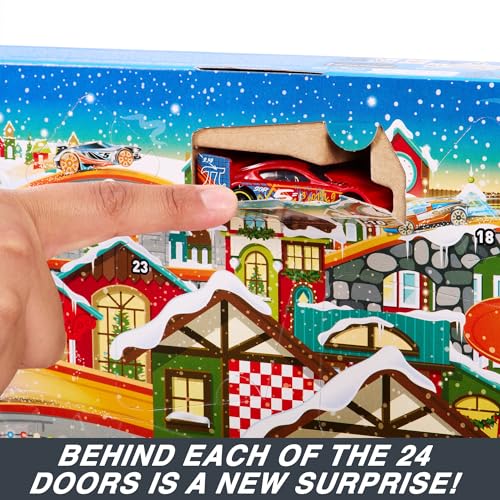 Hot Wheels Advent Calendar, 8 Hot Wheels Cars and 16 Winter-Themed Accessories behind 24 Numbered Doors Plus a Playmat, For Kids & Hot Wheels Fans, HKL74 - Image 4