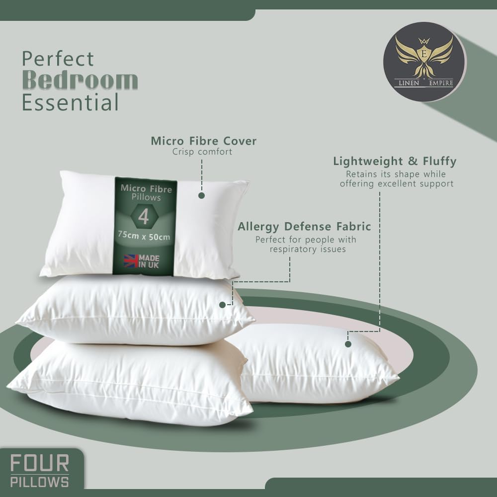 4 x LUXURY DELUXE Pillows 4 Pack – SUPER ULTRA BOUNCE PILLOWS HOLLOW FIBRE FILLED Pillows 4 Pack Hotel Quality