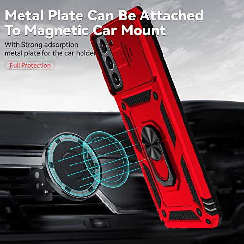 Coque Galaxy S21 Plus 5G rouge anneau aimanté protection écran PET 3D