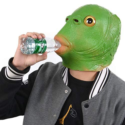 Halloween christmas Funny Green Fish Full Head Mask Fish Head Party Mask Green Mouth Fish Latex mask Costume Cosplay Animal Prop Masks Party Supplies
