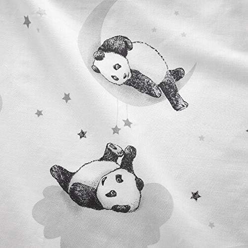 Happy Linen Company Girls Boys Kids Cute Panda White Monochrome Single Reversible Duvet Cover Bedding Set