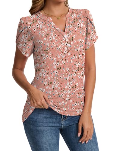 Summer Tops for Women Fashion V Neck Blouses Spring Short Sleeve Button Down Tshirts Ladies Tunics S-XXL2