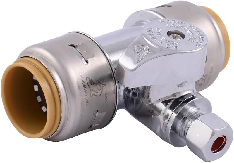 SharkBite Max Tee Stop Valve, 3/4 x 3/4 in Push-to-Connect x 1/4 in Compression, Brass Plumbing Fitting, Chrome Finish, UR24985A