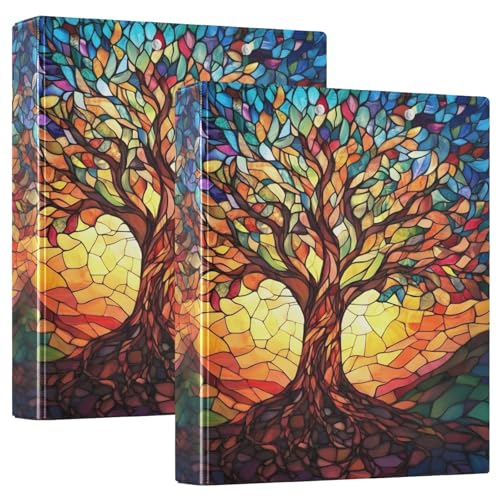 Image of Tree of Life with Leaves 3 Ring Binder with 2 Interior Pockets 1.5 inch Binders 3 Ring Heavy Duty Fit 8.5 inch x 11 inch Letter Size for Office School, 2 Pack