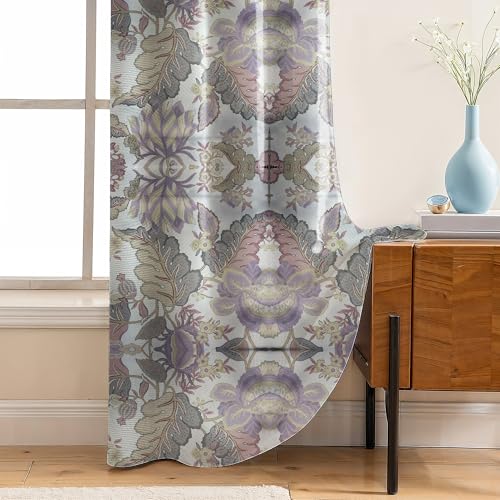 Image of LINENWALAS Printed Blackout Curtains for 6 Feet Window | Set of 2 | Printed Drapes | Thermal Insulated, Room Darkening Panels with Grommet Hanging for Living Room (Lilac jacobean)