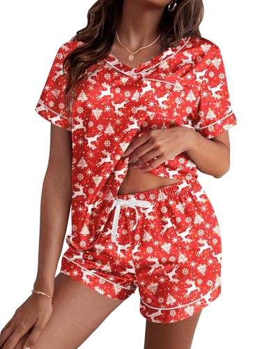 Image of Ekouaer Silk Pajama for Women Short Sleeve Satin Pj Set Two Piece Soft Sleepwear Loungewear S-XXL
