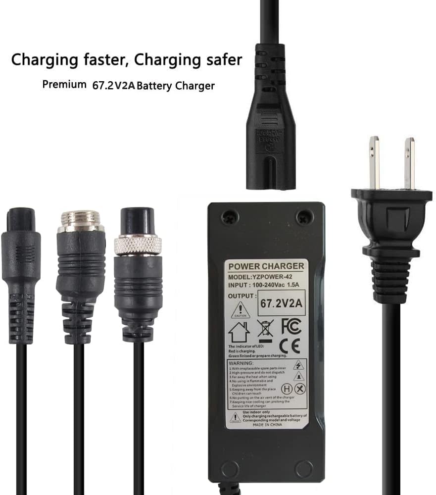 67.2V 2A Adapter Charger Power Supply for 16S 60V Li-ion Battery with 3-Prong Inline Female Connector
