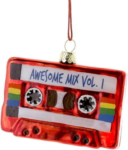 The Bridge Collection Impresionante adorno de cinta mixta, adorno de Navidad retro de cristal rojo para amantes de la música, cinta de volumen 1,