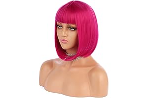 Short Bob Hair Wigs 12" Straight with Flat Bangs