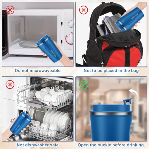 MOMSIV Coffee Cup, 380ml Vacuum Reusable Leakproof Double Wall Coffee Cup, Insulation Stainless Steel Eco-Friendly Travel Office Mug for Hot Coffee Tea and Cold Drinks (Diamond Blue) - Image 5