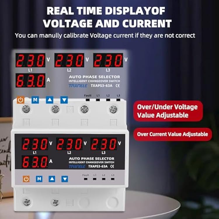 3 Three Phase Voltage Over Under Voltage Protector ATS Automatic Transfer Switch Phase Selector Uninterrupted Power 63A 100A 220V 3P Over Current Limiter (100A)