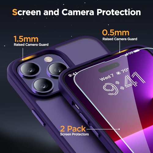 Image of Miracase Magnetic Series Designed for iPhone 13 Pro Case [Compatible with MagSafe] [with 2X Screen Protectors] Anti-Fingerprint, Magnetic Phone Case for iPhone 13 Pro 6.1 inch - Dark Purple