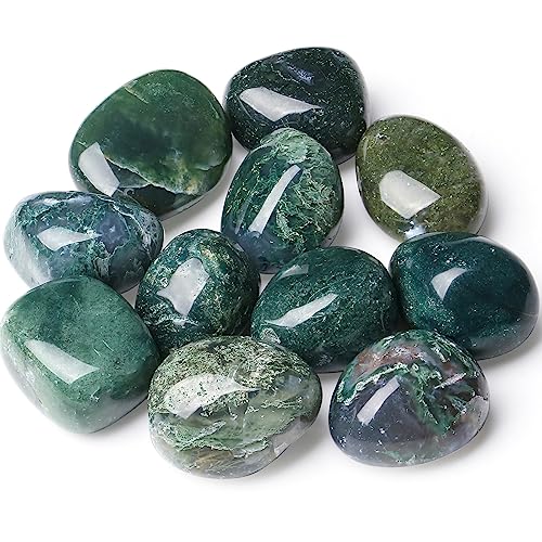 DUQGUHO Moss Agate Crystals Bulk Natural Irregular Polished Stones Tumbled Crystals Gemstone Rocks for Beginners Gift 200g