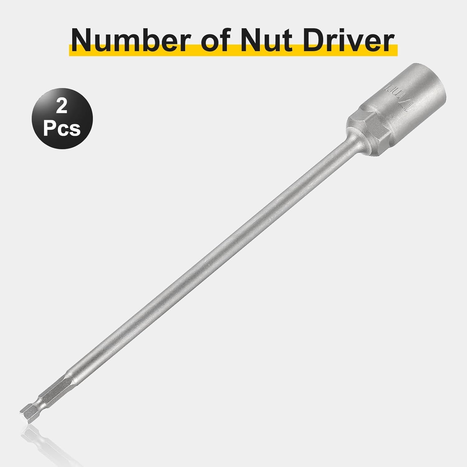 HARFINGTON 2pcs Nut Driver Drill Bit 17mm Metric Socket 1/4" Hex Shank 10" (250mm) Extra Long 6-Point Sockets Quick Change 40Cr Steel Bolt Setters for Power Drill Drivers