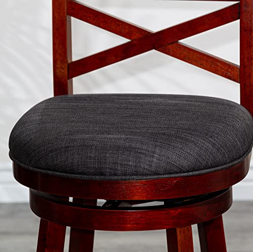 Dty Indoor Living Meeker X Back Fabric Swivel Stool, 30” Bar Height, Cherry Finish, Charcoal Fabric Seat #TOP5