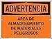 Vestil SI-W-59-B-AC-130-S HAZARDOUS MATERIALS STORAGE AREA/?REA DE ALMACENAMIENTO DE MATERIALES PELIGROSOS Warning Sign, Aluminum Composite, 0.130" Overall Size, 12.5" W x 9.5" H