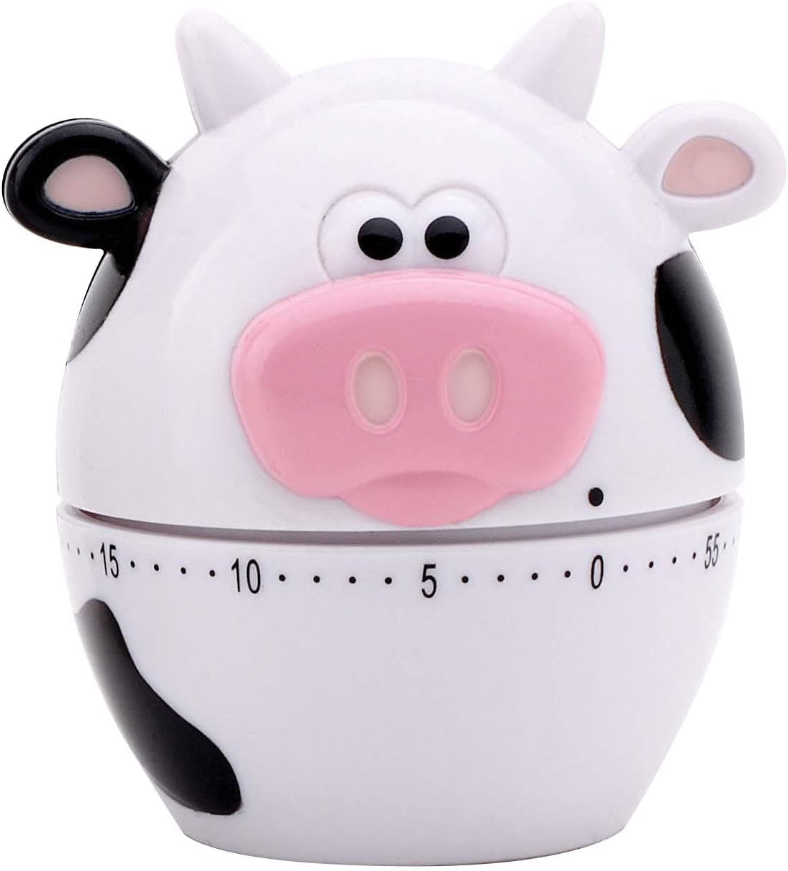 Joie Moo Mechanical Kitchen Timer – 60-Minute Manual Timer, No Batteries Required, White Cow Design