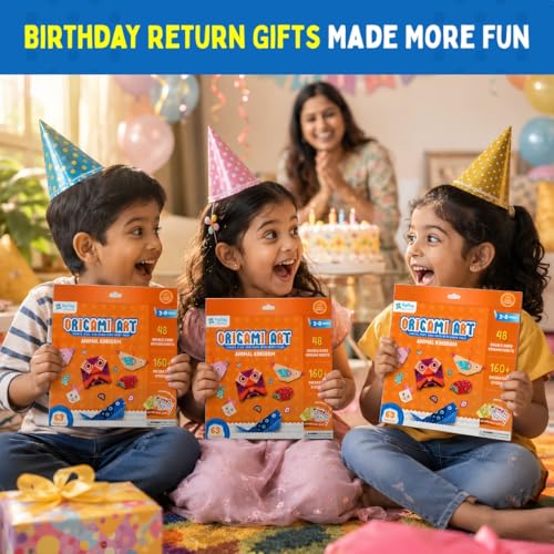 Image of PepPlay 3D Origami Paper Craft Kit (Pack of 3) - Best Birthday Return Gifts for Kids Ages 3 4 5 6 7 8 | 48 Sheets + Booklet + QR Video Tutorials Each | Mess-Free Travel Activity | Boys & Girls Gift