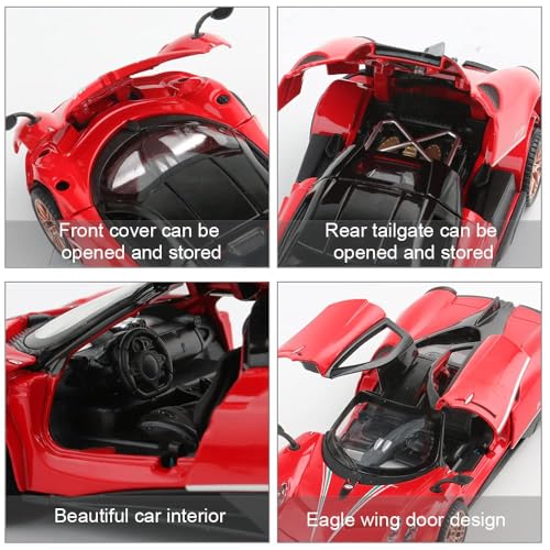 Image of 1 /32 Pagani Huarya Roadster Exclusive Alloy Metal Pull Back Die-Cast Toy Car with Openable Doors & Light Music Collectible Sound Light Toy for Kids Best Birthday Gift (Red)