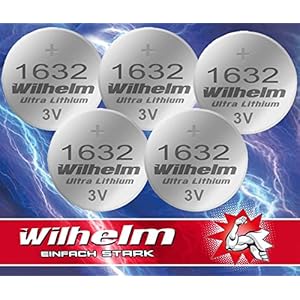 wilhelm lot de 5 piles bouton au lithium cr1632 cr 1632 3 v 140 mah Ø 16 x 3,2 mm dl1632