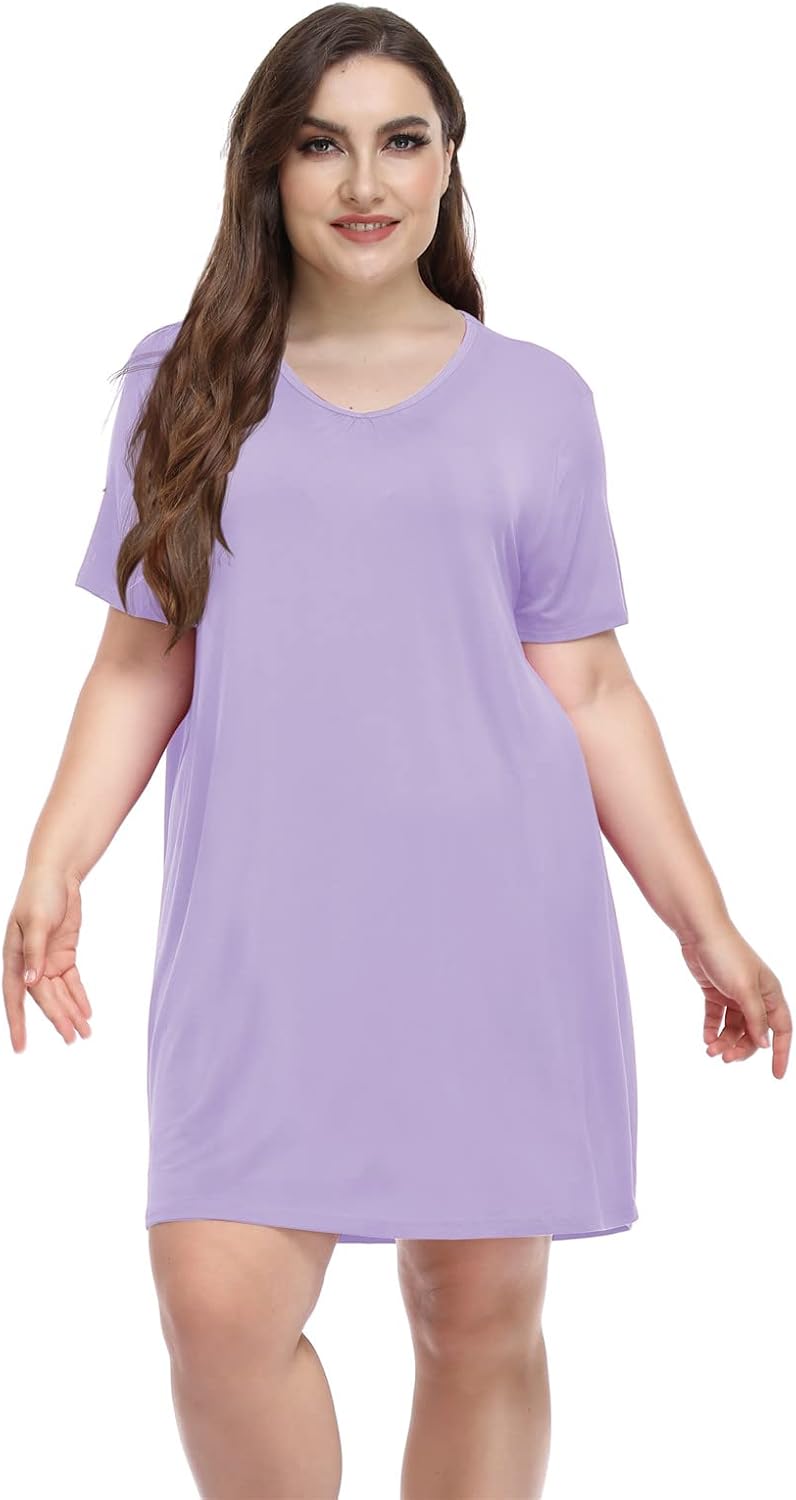 MissNina Women's Plus Size Nightgowns Soft Plus Size Sleep Shirt Night Shirt Sleep Dress V Neck Modal Sleepwear - Image 5