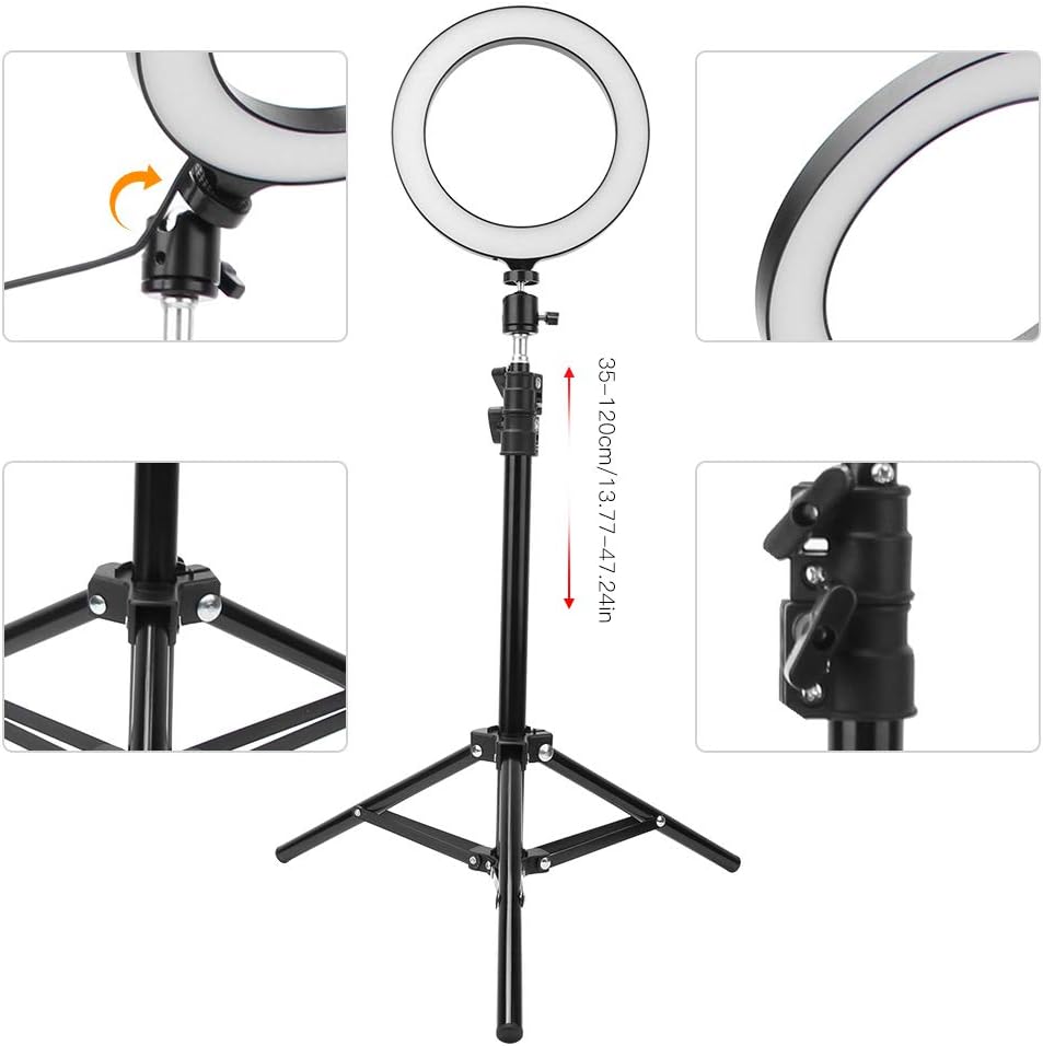 20cm Dimmable LED Ring Light with Phone Holder and Tripod, USB Powered Selfie Ring Lamp for Live Streaming, Photography, Makeup, 3 Color Temperatures and 10 Brightness