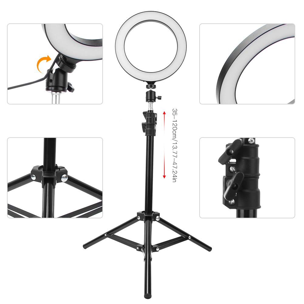 Srliya Anello Luminoso per Selfie a LED Portatile da 20 Cm, Dimmerabile, per Video Live di Bellezza con Treppiede