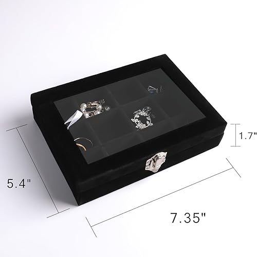 Miniatura 3 de Frebeauty Bandeja organizadora de joyas con tapa transparente, 12 rejillas de terciopelo con tapa transparente, vitrina de joyería, caja de joyería