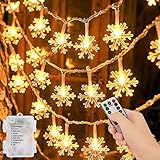 Acmetop Lichterkette Schneeflocke Weihnachten 6M 40 LED Lichterkette Weihnachten Warmweiß mit Fernbedienung 8 Modi Wasserabweisende Lichterketten Außen Innen für Garten Rasen Balkon Terrasse Fenster