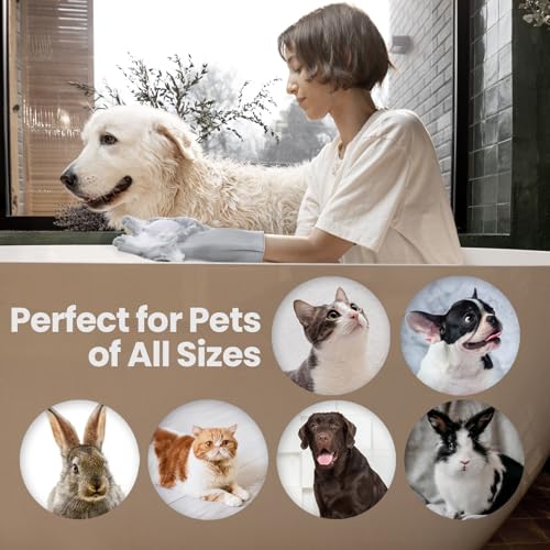 DELOMO Dog Washing Gloves with Comb: Soft and Gentle Silicone Pet Grooming Gloves - Bathing Scrubber Brush Mitt Grooming Shedding Fur Removal Massage for Dogs/Cats/Horse, Grey - Thumbnail 6