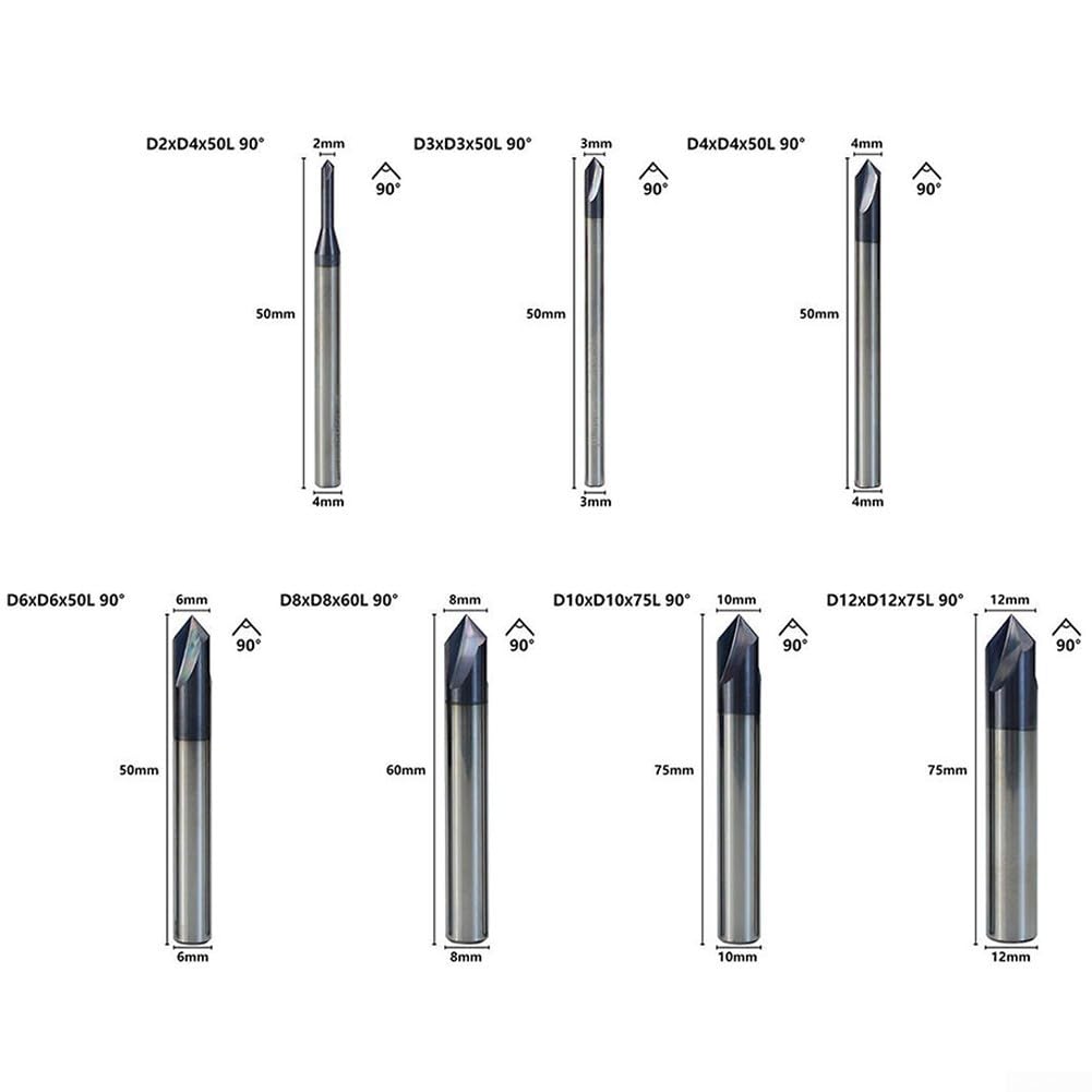 Fresa de extremo biselado de carburo de 90 grados, cortador de 3 flautas para acero y aluminio (D10)